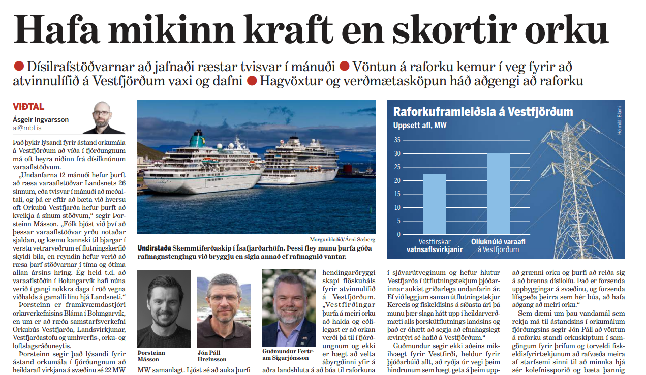 Skortur á raforku stöðvar vöxt í atvinnulífi á Vestfjörðum
